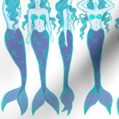 Lounging Mermaids - Blue