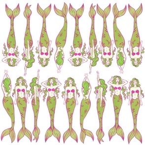 Lounging Mermaids - Pink & Green