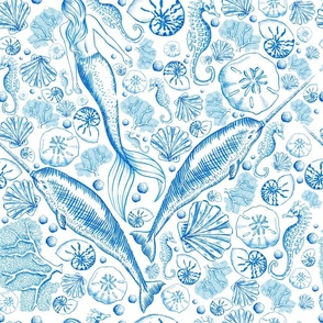 Mermaid Narwhal Toile - Blue