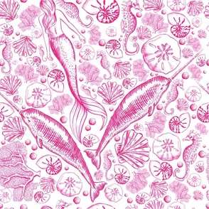 Mermaid Narwhal Toile - Pink