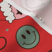 Large Scale Groovy Retro Christmas Santa Smile Faces and Daisy Flowers