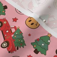 Medium Scale Groovy Christmas Retro Red Trucks Christmas Trees Smile Face Santa Claus
