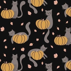 Kitty and Pumpkins | Dark Background