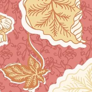 Climbing chintz flowers - Flowering vines – Beige flowers on Coral background