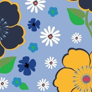 Retro yellow and blue flowers