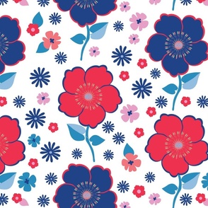 Retro flowers Red and Blue