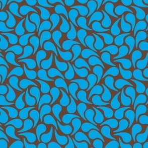 Droplets -- Turquoise Blue on Brown Groovy Abstract Graphic Geometric Paisley Shape