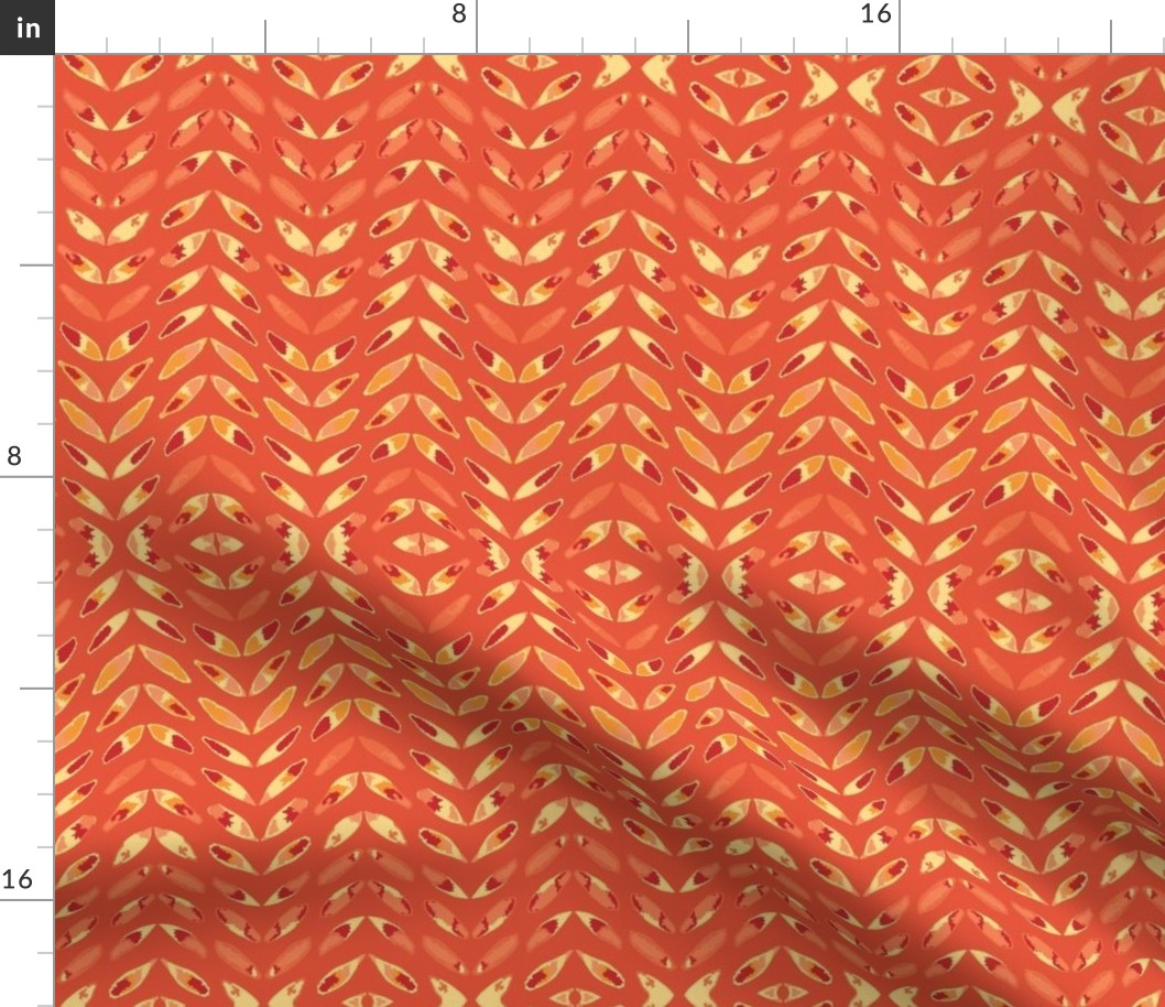 051 - Medium scale - Watercolour butterfly wings in vibrant and bold tones of red and orange - non directional for sweet dresses, home decor, kitchen linen and crafting
