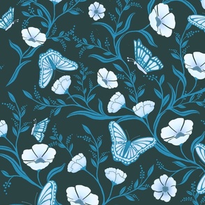 Butterfly Floral - Dark Blue