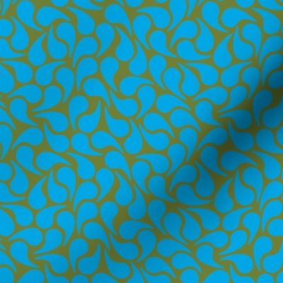 Droplets -- Turquoise on Olive Green Blue Groovy Abstract Graphic Geometric Paisley Shape