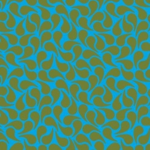 Droplets -- Olive Green on Turquoise Blue Groovy Abstract Graphic Geometric Paisley Shape