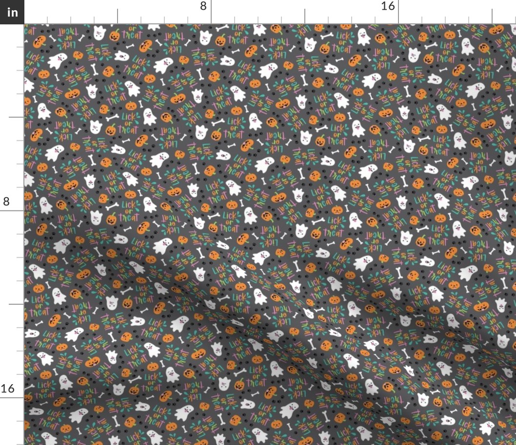 Lick or Treat, Halloween Dog Fabric - Gray, Small Scale