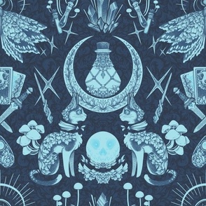 Witchy Damask in Blue - Large Scale