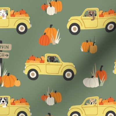 Pumpkin Trucks and Dogs - Gold, Large Scale

