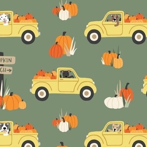 Pumpkin Trucks and Dogs - Gold, Large Scale

