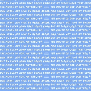 Matthew 4:4 (white on blue)