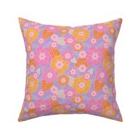 Retro sixties flower power blossom summer garden vintage nursery vibes orange pink lilac girls