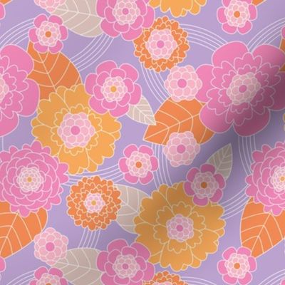 Retro sixties flower power blossom summer garden vintage nursery vibes orange pink lilac girls