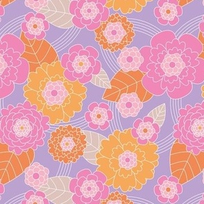 Retro sixties flower power blossom summer garden vintage nursery vibes orange pink lilac girls