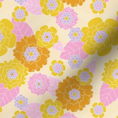 Retro sixties flower power blossom summer garden vintage nursery vibes pastel yellow orange pink lilac