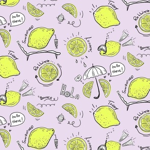 Fun Sketched Lemons on Vacation with Lavender Background