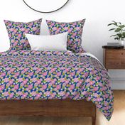 Retro sixties flower power blossom summer garden vintage nursery vibes green orange pink on classic blue