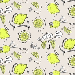 Fun Sketched Lemons on Vacation with light beige background