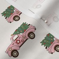 Medium Scale Groovy Holiday Retro Pink Trucks and Christmas Trees