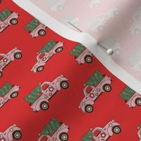 Small Scale Groovy Holiday Retro Pink Trucks and Christmas Trees