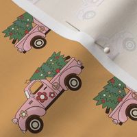 Medium Scale Groovy Holiday Retro Pink Trucks and Christmas Trees