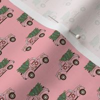 Small Scale Groovy Holiday Retro Pink Trucks and Christmas Trees