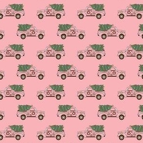 Small Scale Groovy Holiday Retro Pink Trucks and Christmas Trees
