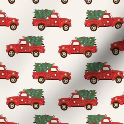 Medium Scale Groovy Holiday Retro Red Trucks and Christmas Trees