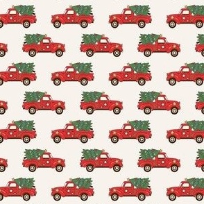 Small Scale Groovy Holiday Retro Red Trucks and Christmas Trees