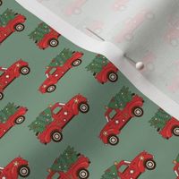 Small Scale Groovy Holiday Retro Red Trucks and Christmas Trees