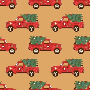 Large Scale Groovy Holiday Retro Red Trucks and Christmas Trees