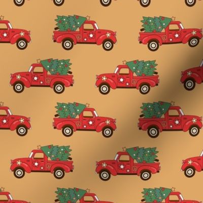 Medium Scale Groovy Holiday Retro Red Trucks and Christmas Trees