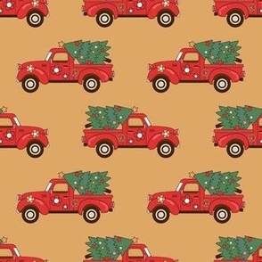 Medium Scale Groovy Holiday Retro Red Trucks and Christmas Trees