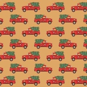 Small Scale Groovy Holiday Retro Red Trucks and Christmas Trees