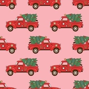 Medium Scale Groovy Holiday Retro Red Trucks and Christmas Trees