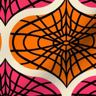 Halloween-Spider-Web-Ogee---M---PINK-ORANGE-black-white---MEDIUM