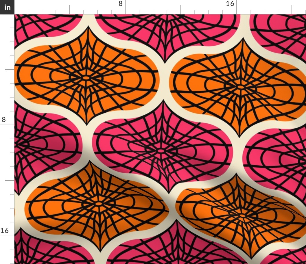 Halloween-Spider-Web-Ogee---M---PINK-ORANGE-black-white---MEDIUM