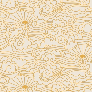 Oki Oriental Clouds and Sun - Beige/Yellow Large