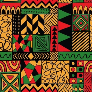 Hand-drawn tribal print Africa yellow,red,green,black