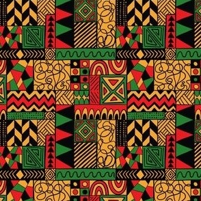 Hand-drawn tribal print Africa yellow,red,green,black - small scale