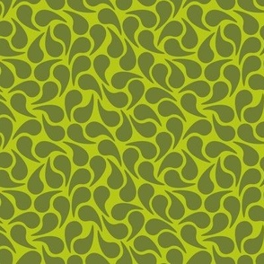 Droplets -- Olive Green on Chartreuse Groovy Abstract Graphic Geometric Paisley Shape
