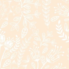 Enchanted - Wildflower Garden Damask - Neutral Botanical - White + Ivory / Cream