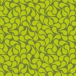 Droplets -- Chartreuse on Olive Green Groovy Abstract Graphic Geometric Paisley Shape