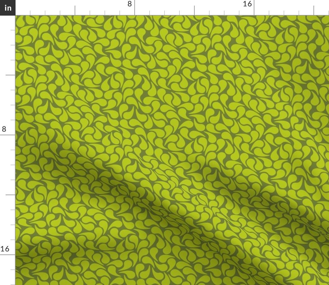 Droplets -- Chartreuse on Olive Green Groovy Abstract Graphic Geometric Paisley Shape