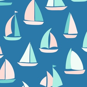 Sailboat adventure custom blue pastel regatta XXL wallpaper scale by Pippa Shaw